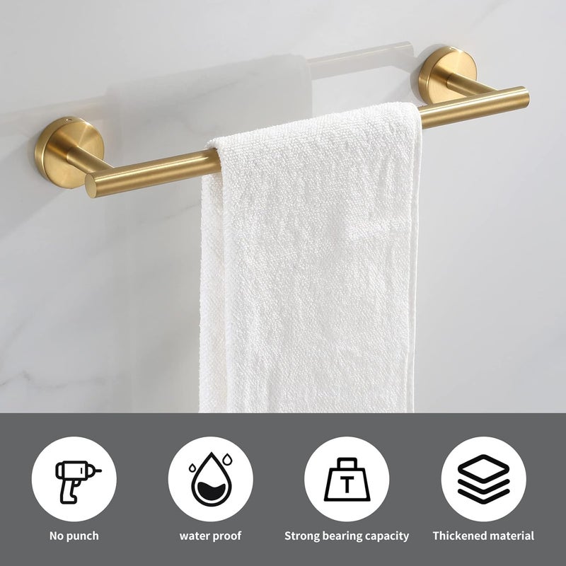Hinmood Bathroom Hardware Set Brushed Gold, 10pcs Towel Bar Set Including 2pcs16 inch Towel Bars, Toilet Paper Holders, Towel Rings and 4pcs Robe Towel Hooks - Image 5